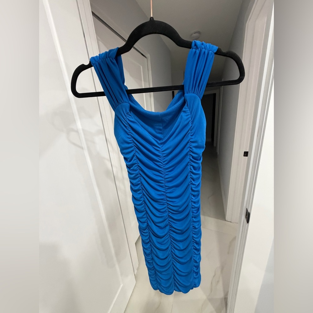 Zara Vibrant Blue Ruched Midi Dress